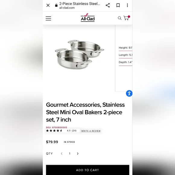 All Clad 7" Oval Baker, Gratin, Set of 2, NWT - Picture 4 of 4